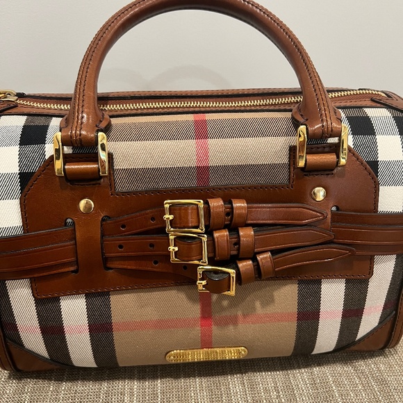 Burberry Large House Check And Leather Bowling Bag in Brown